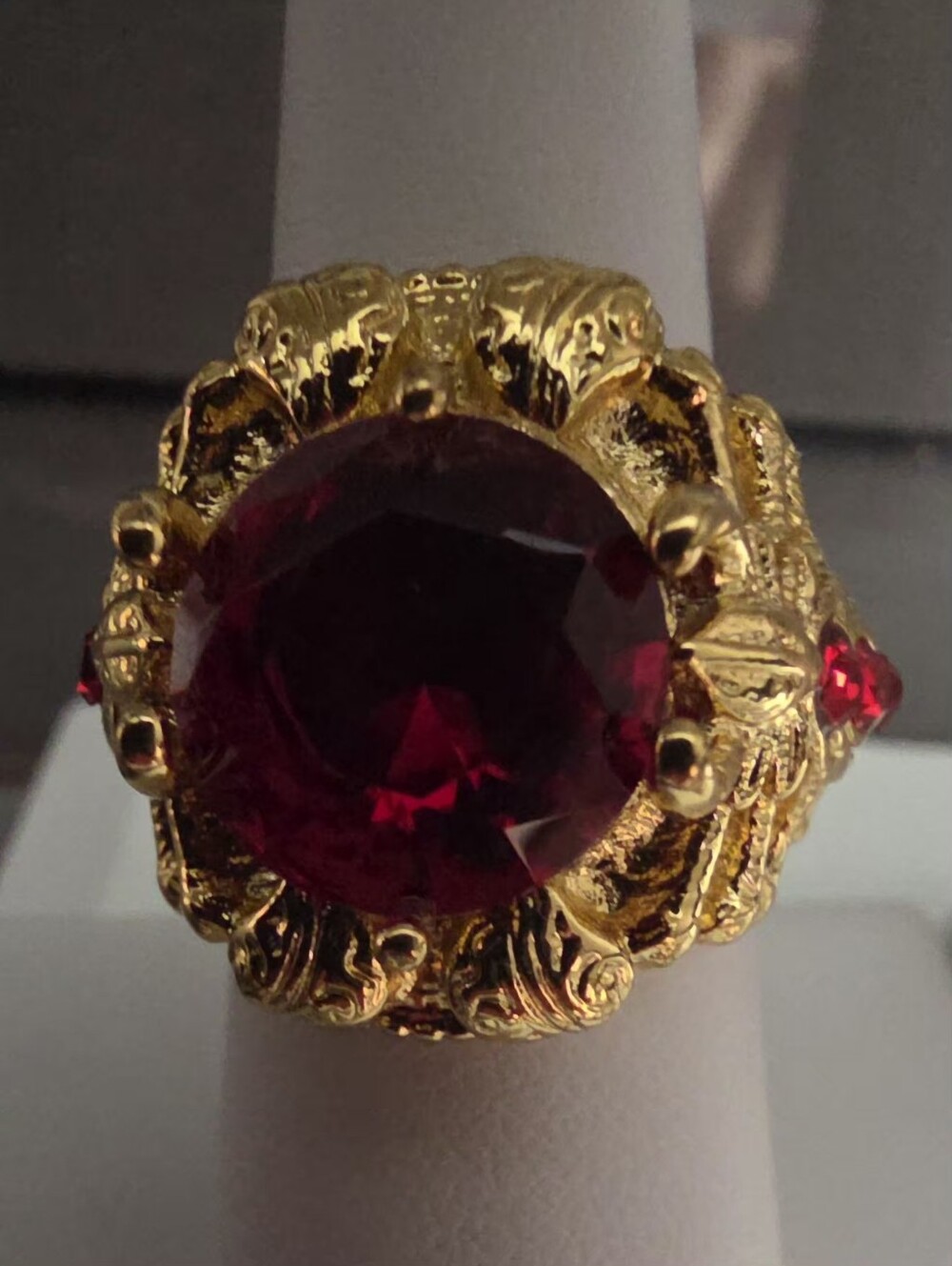 Mythic Moon Spider Inspired Red Stone Gold Plated Sterling Silver Ring 7.5